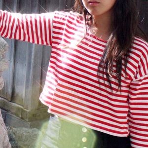 Forever 21 Red & White Striped Long Sleeve Top